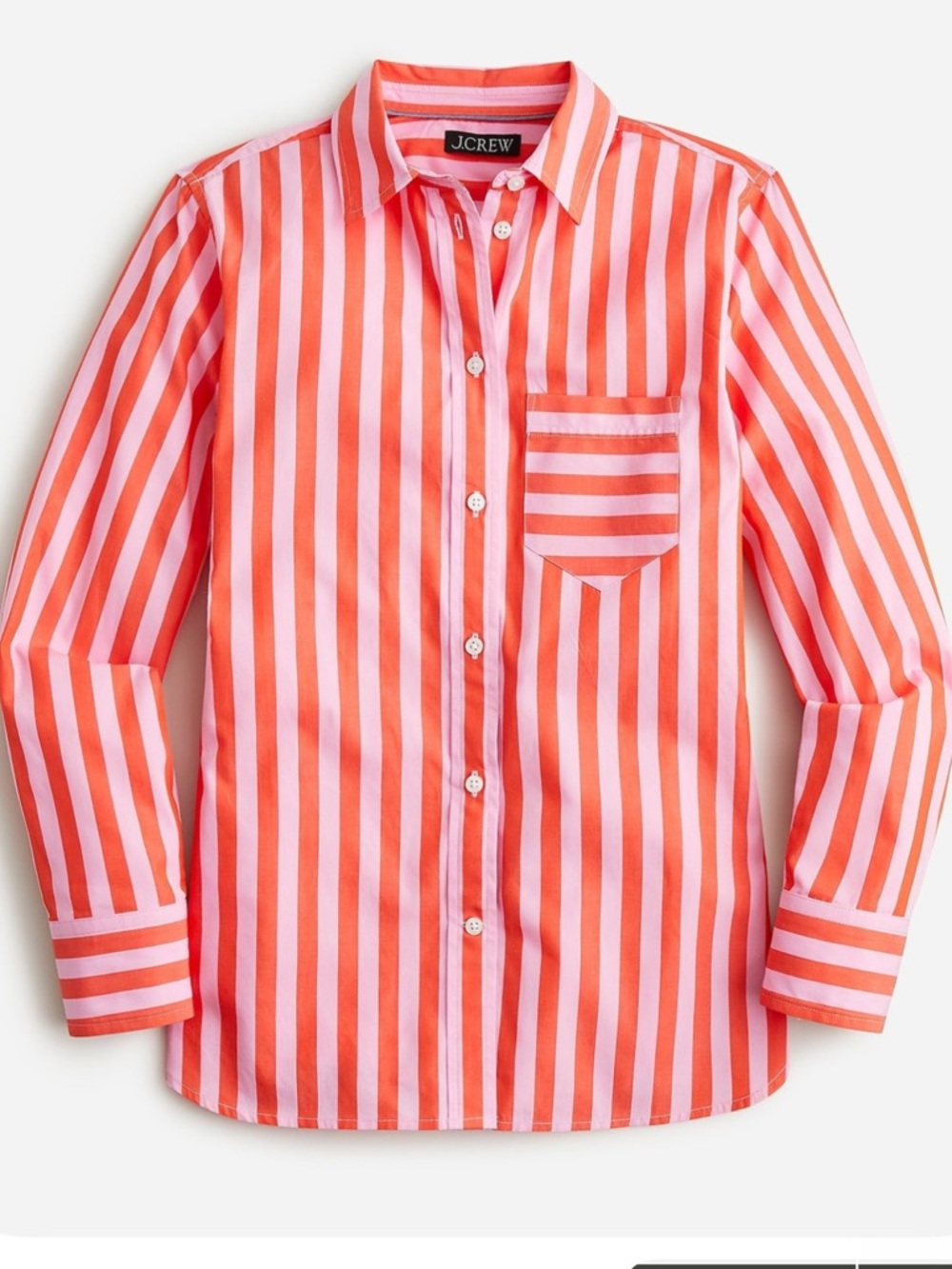 J Crew classic fit cotton poplin shirt in pink and coral stripe sz 8